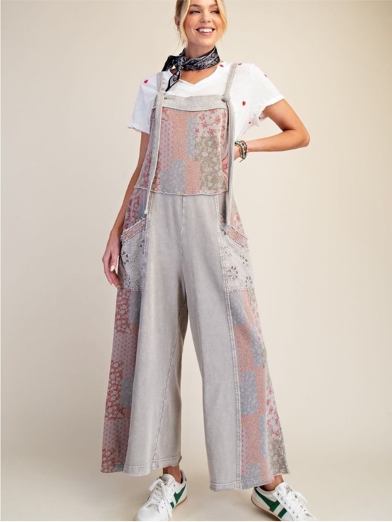 Easel Los Angeles Pants - New: Easel “Drifter” Boho Mixed Patchwork Lace Detail Wide Leg Jumpsuit• Medium